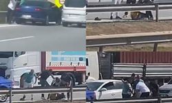 Otoyolda Dehşet Anları:Bayılan Sürücüye Su Döküp Ayıltmaya Çalıştılar