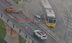 Şanlıurfa Abide Köprülü Kavşağı'nda Korkutan Kaza! Araç Alev Topuna Döndü