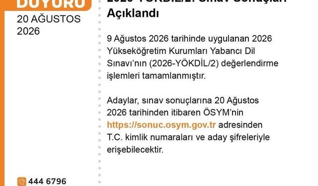 YÖKDİL/2 sonuçları açıklandı