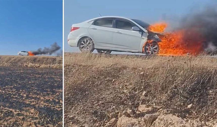 Şanlıurfa’da Seyir Halindeki Otomobil Alev Alev Yandı