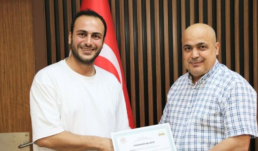 Başhekim Dr. Yılmaz Gerger’den Op. Dr. Selim Tümkaya’ya Teşekkür Belgesi