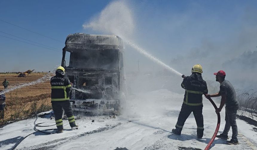 Şanlıurfa'da saman yüklü TIR alevlere teslim oldu