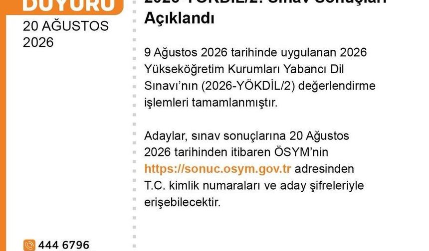 YÖKDİL/2 sonuçları açıklandı
