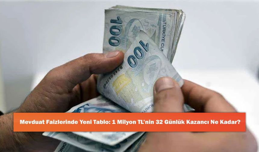 Mevduat Faizlerinde Yeni Tablo: 1 Milyon TL’nin 32 Günlük Kazancı Ne Kadar?