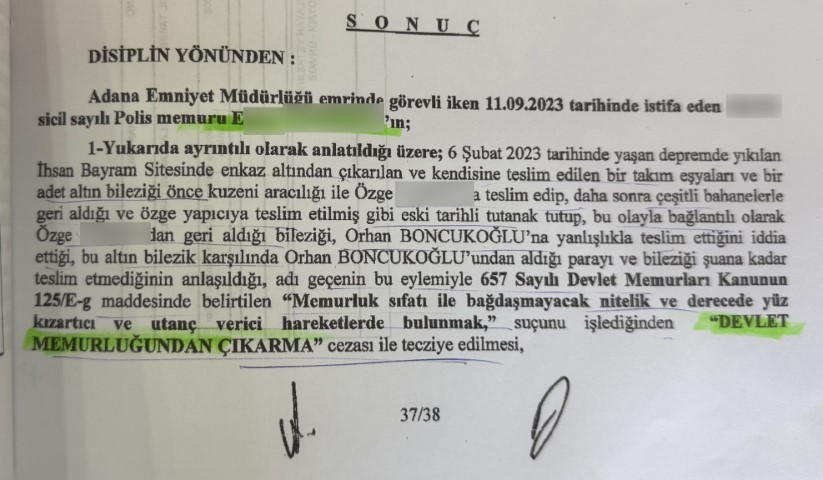 Depremzedelerin Altınlarını Zimmetine Geçiren Polise Ağır Suçlama!-2