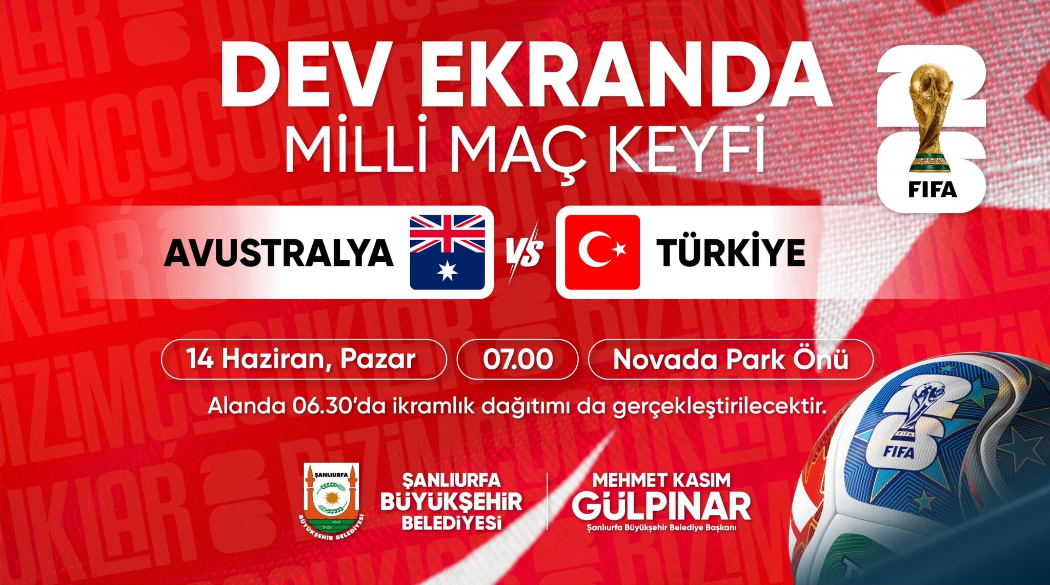 Şanlıurfa’da Milli Maç Heyecanı Dev Ekranda Yaşanacak