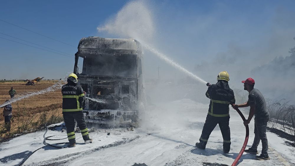Şanlıurfa'da saman yüklü TIR alevlere teslim oldu