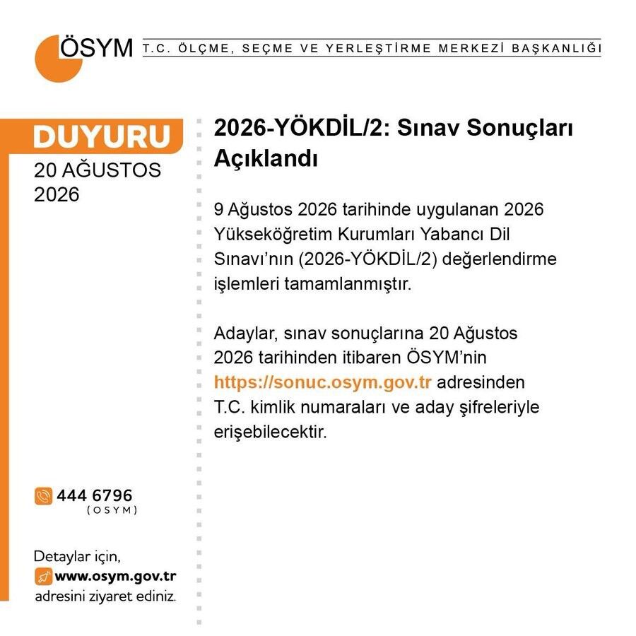 YÖKDİL/2 sonuçları açıklandı